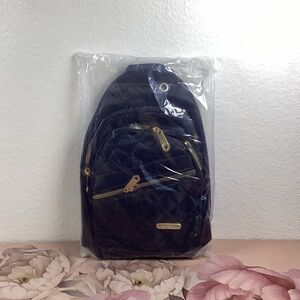 Quilted Black Sling Bag with Gold Accents